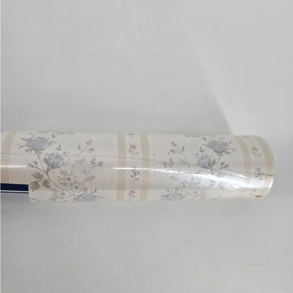 Collins & Aikman Wallpaper Floral Blue Rose Cream Stripe Double Roll CS.204 M